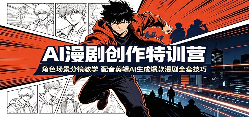 AI漫剧创作特训营:角色场景分镜教学,配音剪辑AI生成爆款漫剧全套技巧-汇联技术