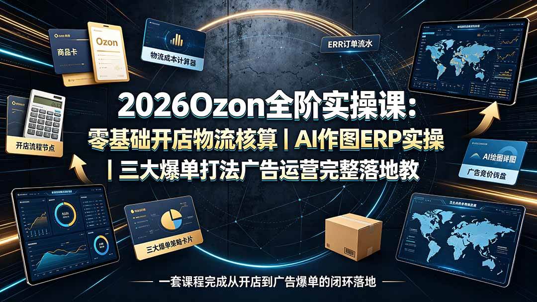 (19400期)2026Ozon全阶实操课:零基础开店物流核算|AI作图ERP实操|三大爆单打法广告运营完整落地教程-汇联技术