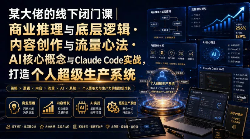 某大佬的线下闭门课|商业推理与底层逻辑・内容创作与流量心法・AI核心概念与Claude Code实战,打造个人超级生产系统【录音+图片】-汇联技术