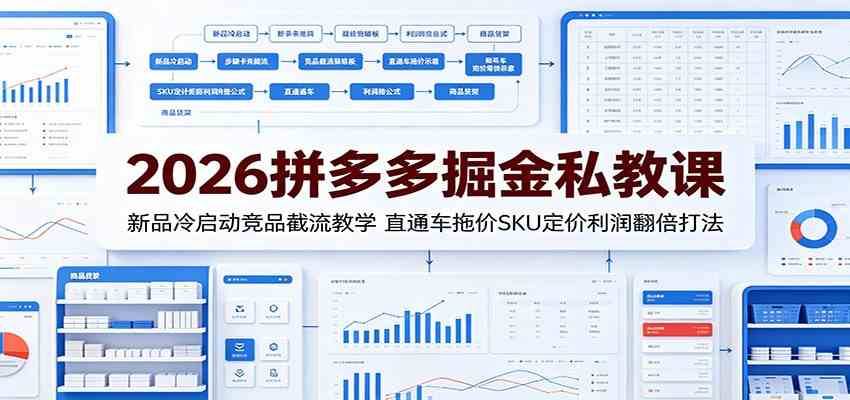 2026拼多多掘金私教课:新品冷启动竞品截流教学,直通车拖价SKU定价利润翻倍打法-汇联技术