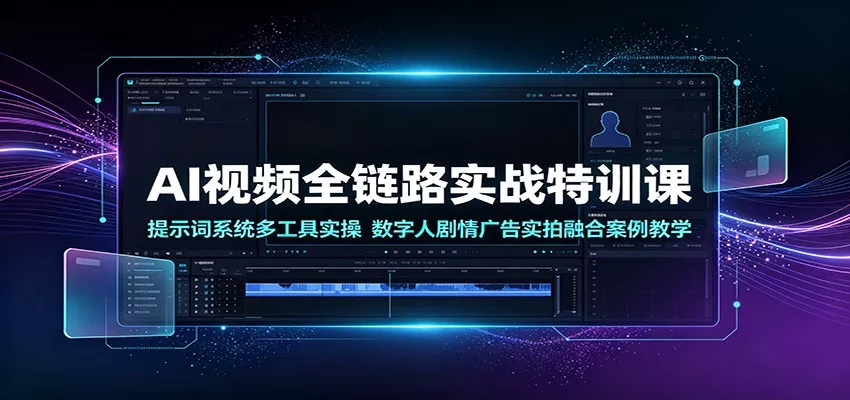 AI视频全链路实战特训课:提示词系统多工具实操,数字人剧情广告实拍融合案例教学-汇联技术