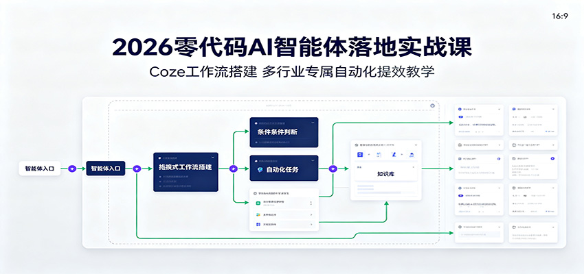 2026零代码AI智能体落地实战课:Coze工作流搭建,多行业专属自动化提效教学-汇联技术