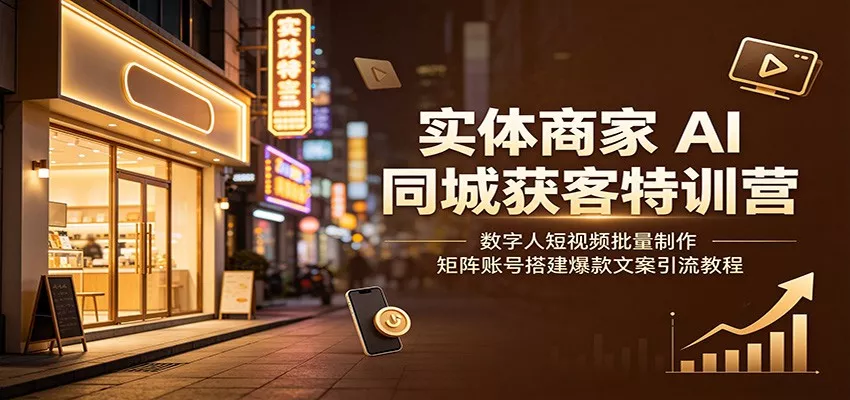 实体商家AI同城获客特训营:数字人短视频批量制作,矩阵账号搭建爆款文案引流教程-汇联技术