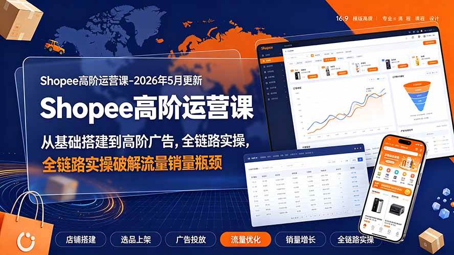(19443期)Shopee高阶运营课-2026年更新,从基础搭建到高阶广告,全链路实操破解流量销量瓶颈-汇联技术