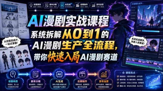 AI漫剧实战课程,系统拆解从0到1的AI漫剧生产全流程,带你快速入局AI漫剧赛道-汇联技术
