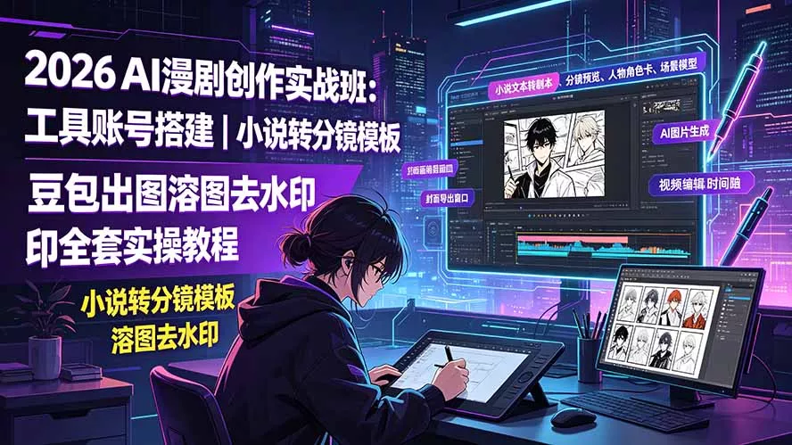 2026AI漫剧创作实战班:工具账号搭建|小说转分镜模板|豆包出图溶图去水印全套实操教程-汇联技术