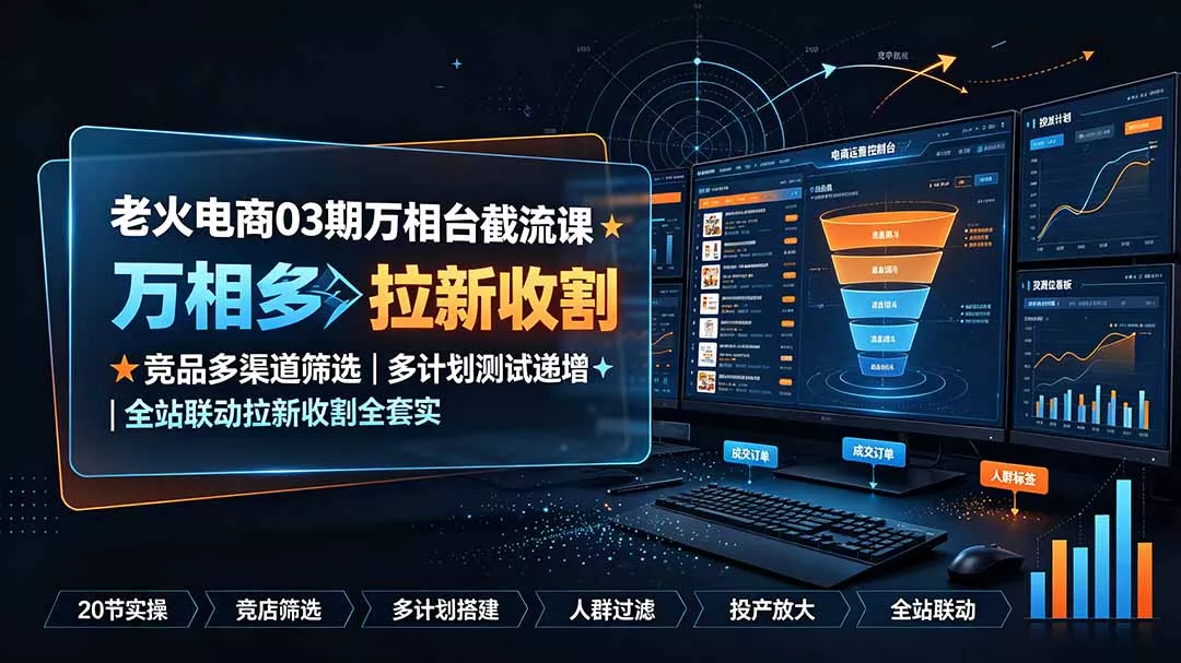 老火电商03期万相台截流课:竞品多渠道筛选|多计划测试递增|全站联动拉新收割全套实操教学-汇联技术