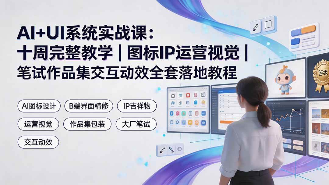 (19378期)AI+UI系统实战课:十周完整教学|图标IP运营视觉|笔试作品集交互动效全套落地教程-汇联技术