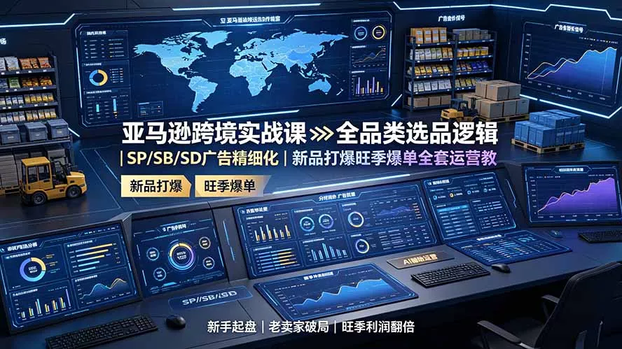 亚马逊跨境实战课:全品类选品逻辑|SP/SB/SD广告精细化|新品打爆旺季爆单全套运营教程-汇联技术