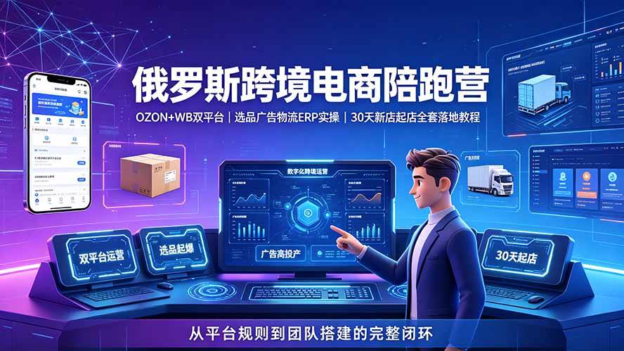 (19371期)2026俄罗斯跨境电商陪跑营:OZON+WB双平台|选品广告物流ERP实操|30天新店起店全套落地教程-汇联技术