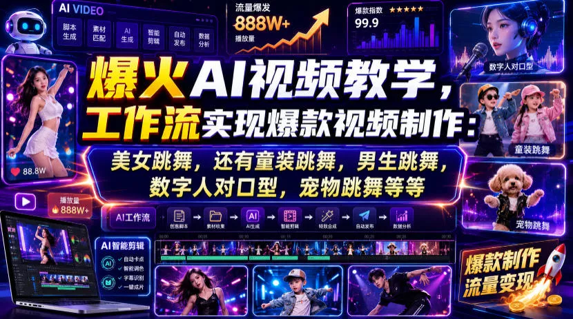 爆火AI视频教学,工作流实现爆款视频制作:美女跳舞,还有童装跳舞,男生跳舞,数字人对口型,宠物跳舞等等-汇联技术