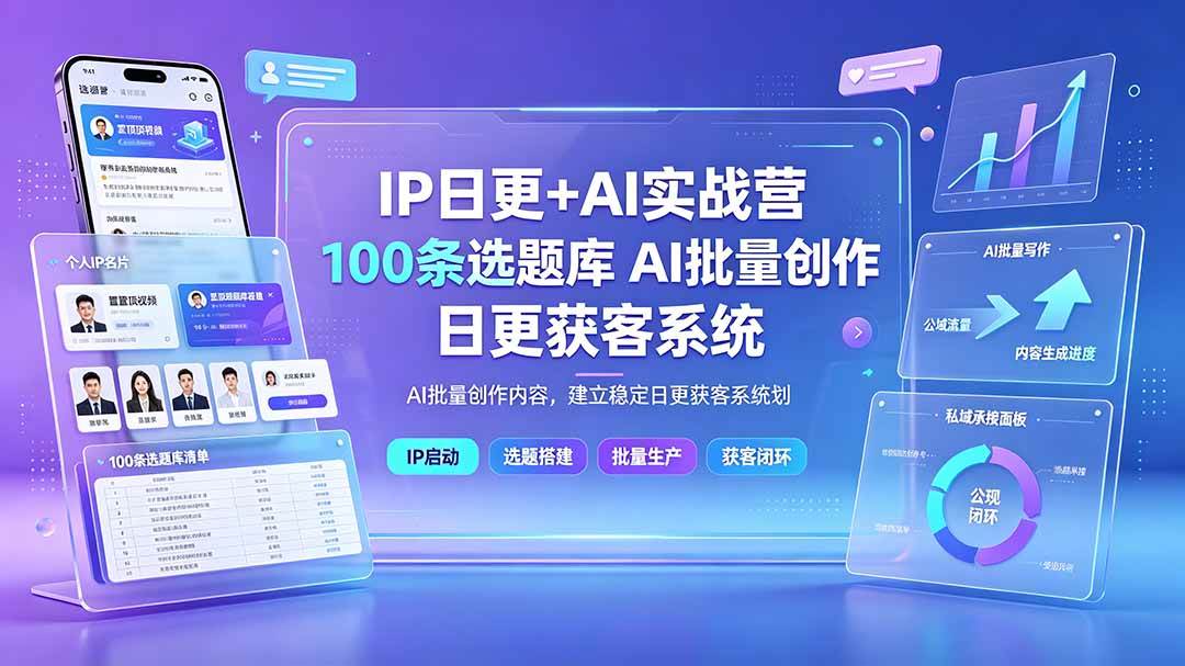 (19353期)IP日更+AI实战营:IP置顶视频制作×100条选题库搭建×10条日更规划,AI批量创作内容,建立稳定日更获客系统-汇联技术