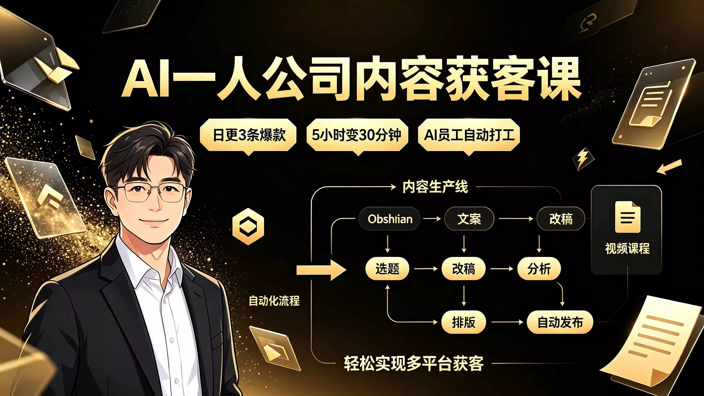 AI一人公司内容获客课:日更3条爆款×5小时变30分钟×AI员工自动打工,轻松实现多平台获客-汇联技术