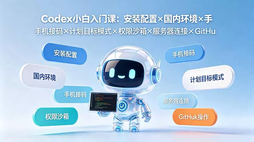 Codex小白入门课：安装配置×国内环境×手机接码×计划目标模式×权限沙箱×服务器连接×GitHub操作-汇联技术