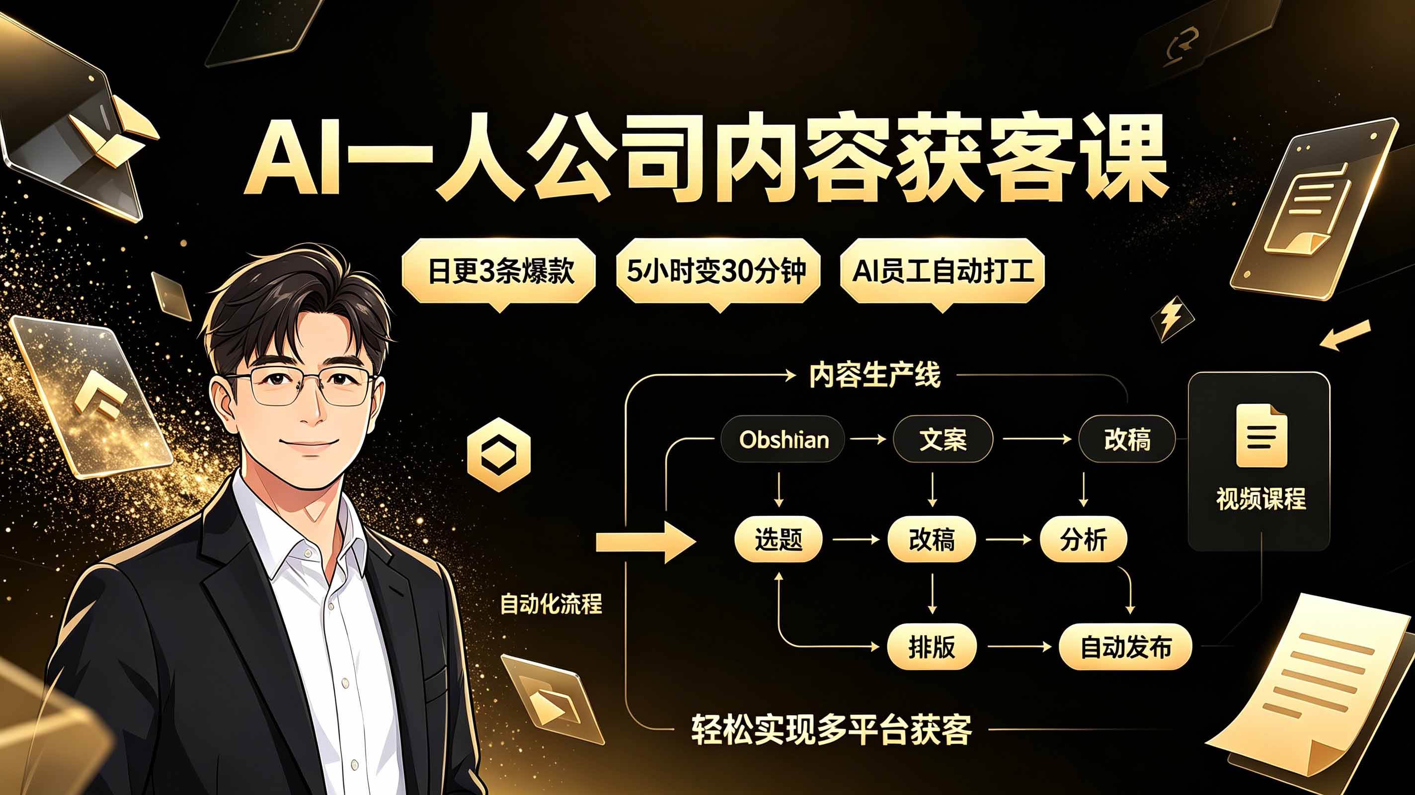 (19387期)AI一人公司内容获客课:日更3条爆款×5小时变30分钟×AI员工自动打工,轻松实现多平台获客-汇联技术