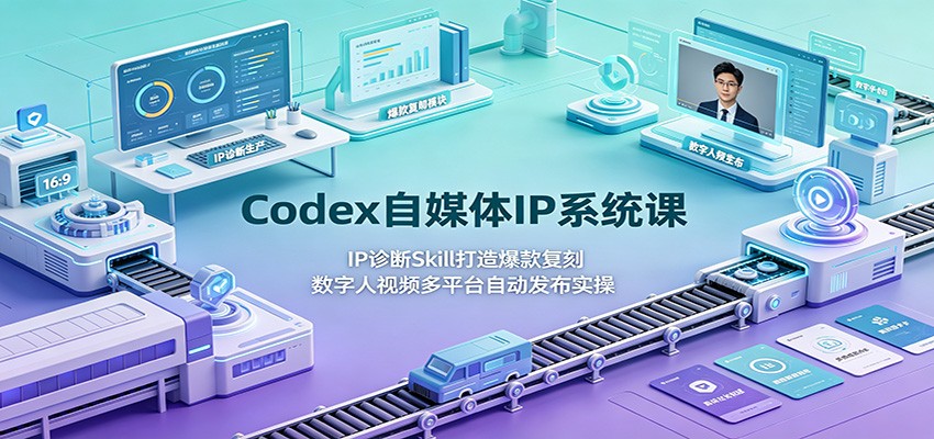 Codex自媒体IP系统课:IP诊断Skill打造爆款复刻,数字人视频多平台自动发布实操-汇联技术