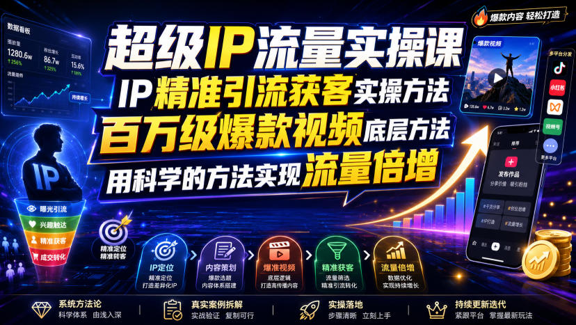 超级IP流量实操课,IP精准引流获客实操方法,百万级爆款视频底层方法,用科学的方法实现流量倍增-汇联技术