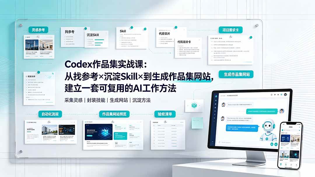 （19361期）Codex作品集实战课：从找参考×沉淀Skill×到生成作品集网站，建立一套可复用的AI工作方法-汇联技术