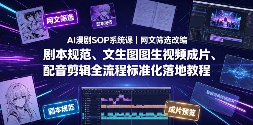 AI漫剧SOP系统课|网文筛选改编、剧本规范、文生图图生视频成片、配音剪辑全流程标准化落地教程(更新)-汇联技术