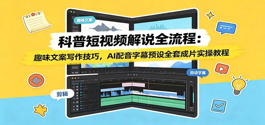 科普短视频解说全流程:趣味文案写作技巧,AI配音字幕预设全套成片实操教程-汇联技术