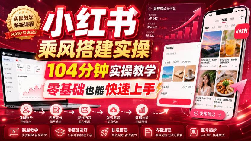 (19396期)小红书乘风搭建实操,104分钟实操教学,零基础也能快速上手-汇联技术