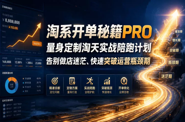 淘系开单秘籍PRO,量身定制淘天实战陪跑计划,告别做店迷茫、快速突破运营瓶颈期(20260715)-汇联技术
