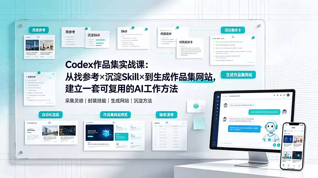 Codex作品集实战课：从找参考×沉淀Skill×到生成作品集网站，建立一套可复用的AI工作方法-汇联技术