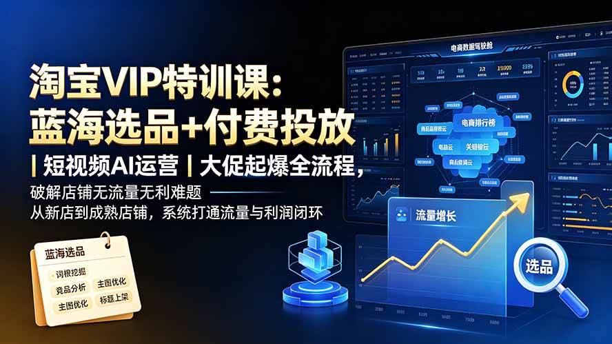 (19399期)淘宝VIP特训课:蓝海选品+付费投放|短视频AI运营|大促起爆全流程,破解店铺无流量无利润难题-汇联技术