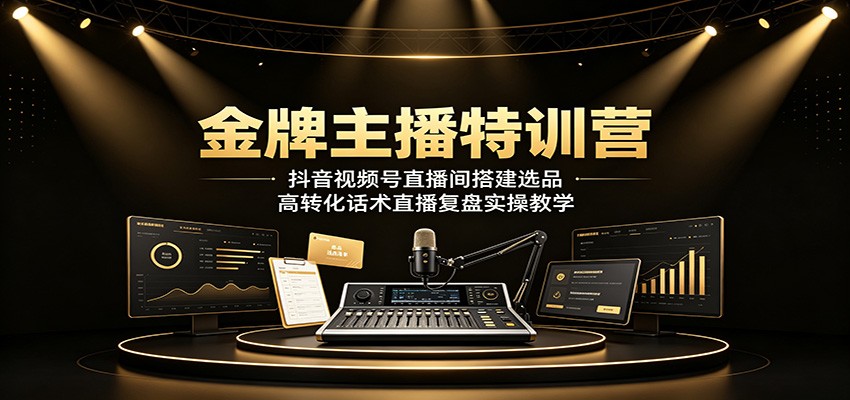 金牌主播特训营:抖音视频号直播间搭建选品,高转化话术直播复盘实操教学-汇联技术