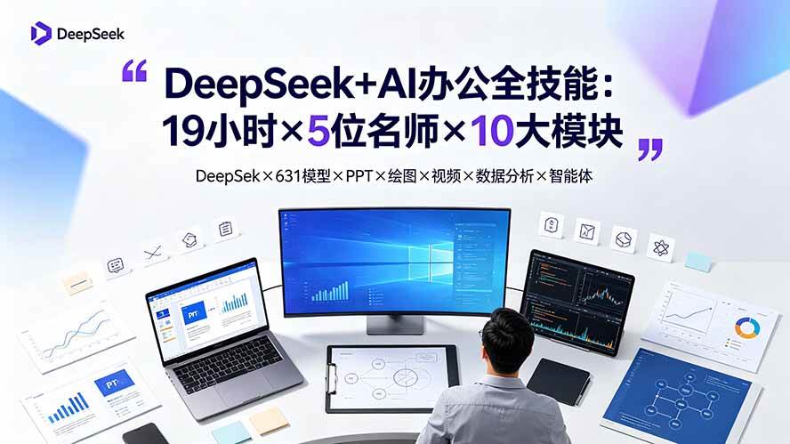 (19411期)DeepSeek+AI办公全技能:19小时×5位名师×10大模块,DeepSeek×631模型×PPT×绘图×视频×数据分析×智能体-汇联技术