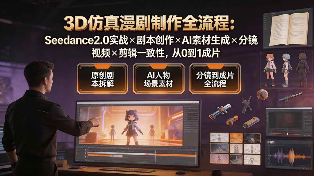 (19341期)3D仿真漫剧制作全流程:Seedance2.0实战×剧本创作×AI素材生成×分镜视频×剪辑一致性,从0到1成片-汇联技术