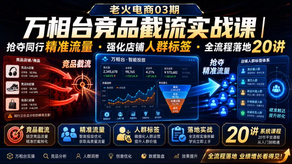老火电商03期・万相台竞品截流实战课|抢夺同行精准流量・强化店铺人群标签・全流程落地20讲-汇联技术